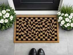 Groovy Melting Grid Mat - Trippy Entryway Rug Abstract Psychedelic Doormat - thumbnail 1