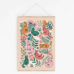 Cats Fine Art Print - A5, A4, A3 - Interior Decor - Plastic Free, Sustainable Gifting - Floral Wall Art - Maximal Decor - thumbnail 2