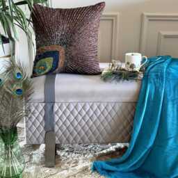 Brown Art Silk Beaded Birds Pattern Throw Pillow Cover, 16x16 Modern Cushion Cover - Peacock Sparkle - thumbnail 3