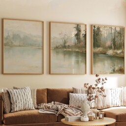 Forest Lake Trio, Misty Landscape Wall Art Set - thumbnail 4