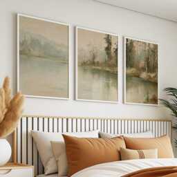 Forest Lake Trio, Misty Landscape Wall Art Set - thumbnail 3