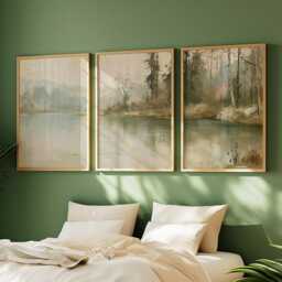 Forest Lake Trio, Misty Landscape Wall Art Set - thumbnail 2