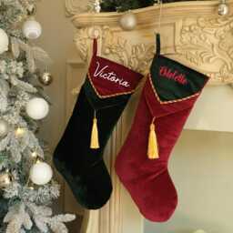 Velvet Christmas Stockings, Personalized Embroidered Family Surname Or Name Decorations - thumbnail 1