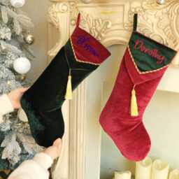 Velvet Christmas Stockings, Personalized Embroidered Family Surname Or Name Decorations - thumbnail 2