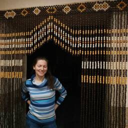 Handmade Beaded Door Curtain Ivory Wood Decor, 75x41 Inches - thumbnail 3