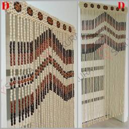 Handmade Beaded Door Curtain Ivory Wood Decor, 75x41 Inches