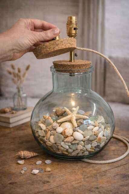 Handmade Recycled Glass Table Lamp - Terrarium Display With Cork Lid - image 1