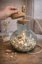 Handmade Recycled Glass Table Lamp - Terrarium Display With Cork Lid - thumbnail 1