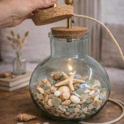 Handmade Recycled Glass Table Lamp - Terrarium Display With Removable Cork Lid - thumbnail 2