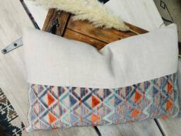 Blue & Orange, Linen, Velvet, Natural, Cushion, Pillow, Home Decor, Boho, Eclectic, Living Room, Bedroom, Kids/Nursery - thumbnail 1