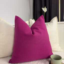 Cotton Linen Textured Fuchsia Pillow Cover Scatter Cushion Pink Decorative Lumbar Pillows - Any Custom Size - thumbnail 3