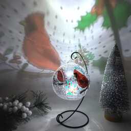 Cardinal Christmas Ornament Hand-Painted Glass Tealight Candle Holder - thumbnail 1