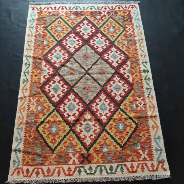 Tribal Multicolour Rug, Handmade Artisan Afghan Turkish Aztec Geometric Wool Kilim Rug 179x124 cm - image 1