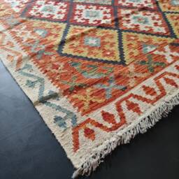 Tribal Multicolour Rug, Handmade Artisan Afghan Turkish Aztec Geometric Wool Kilim Rug 179x124 cm - thumbnail 2