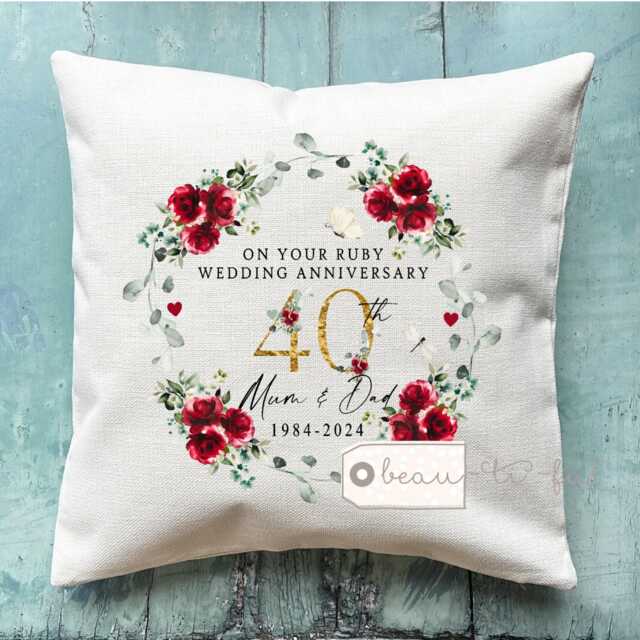 Personalised Ruby Wedding Anniversary Gift, Anniversary, 40Th Anniversary Floral Home Linen Style Cushion