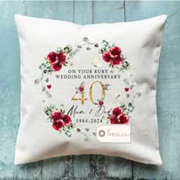 Personalised Ruby Wedding Anniversary Gift, Anniversary, 40Th Anniversary Floral Home Linen Style Cushion