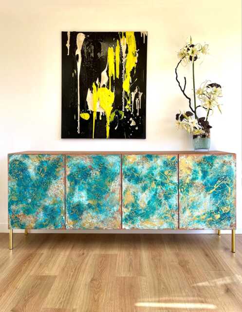 Mid Century Modern Sideboards, Turquoise Large Textured Sideboard Made To Measure - image 1