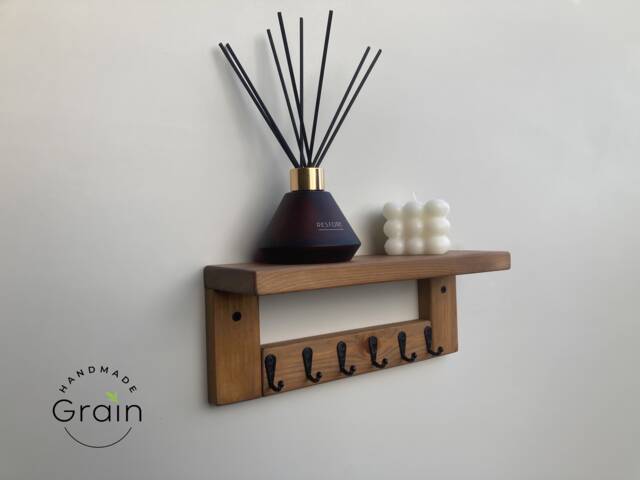 Key Holder Entryway Shelf, Floating Wall Mounted Hooks - image 1