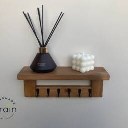 Key Holder Entryway Shelf, Floating Wall Mounted Hooks - thumbnail 2