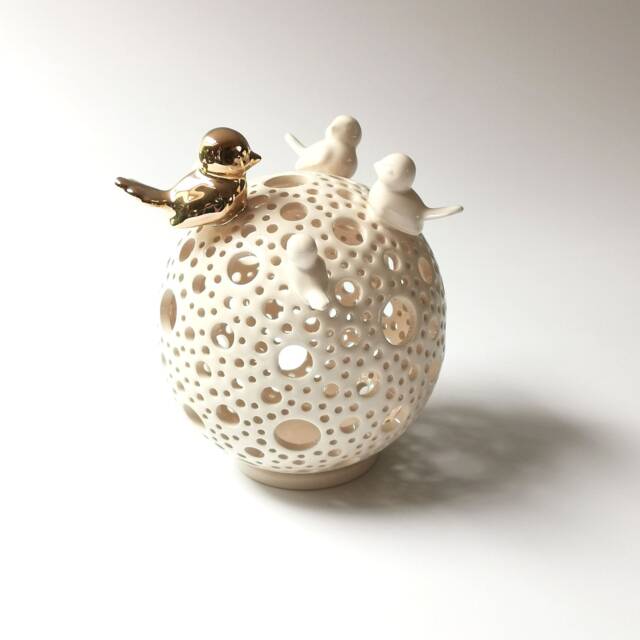 Ceramic Bird Tea Light Holder Carved Candle Lantern, Cheer Up Gift - image 1