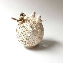 Ceramic Bird Tea Light Holder Carved Candle Lantern, Cheer Up Gift