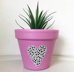 Hand Painted Large Dusky Pink Dalmatian Print Terracotta Plant Pot, 15cm Heart Decor, Garden Gifts