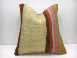 Vintage Turkish Kilim Pillow Cover, Handwoven Bohemian Throw - 16x16