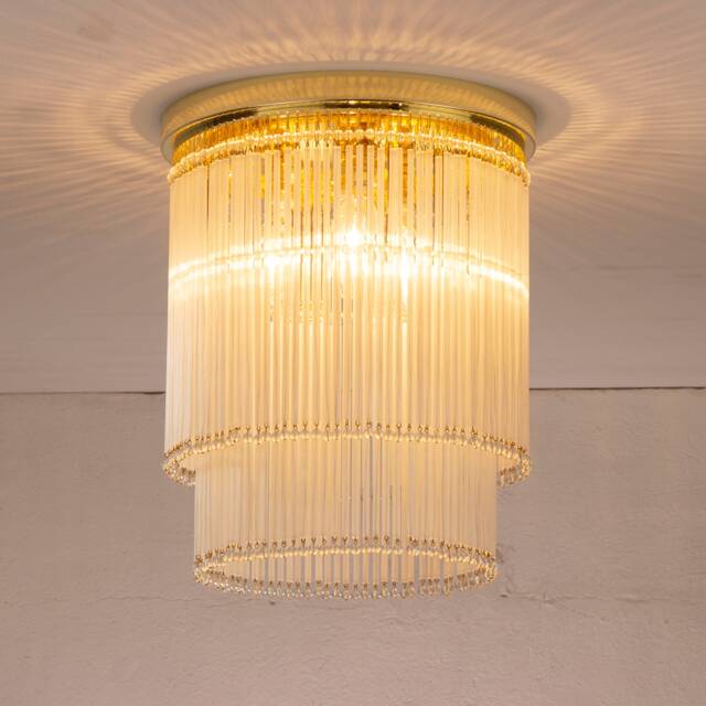 Ceiling D??co Chandelier ??32 cm Diameter With Glass Canes & Pearl Made in Italy Murano Silk Color - image 1
