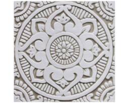Handmade Carved Ceramic Tile Beige & White Mandala Wall Art - 20cm/7.9 - thumbnail 1