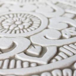 Handmade Carved Ceramic Tile Beige & White Mandala Wall Art - 20cm/7.9 - thumbnail 3