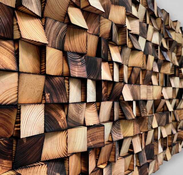Reclaimed Pine Wood Wall Art - Geometric Mosaic Decor - image 1