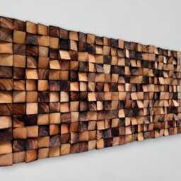 Reclaimed Pine Wood Wall Art - Geometric Mosaic Decor - thumbnail 3
