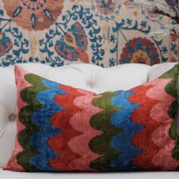 Handwoven Silk Velvet Ikat Pillow Cover - Rainbow Accent Cushion - thumbnail 3