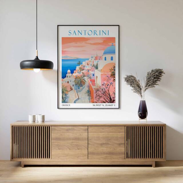 Santorini Travel Print, Poster, Landscape Greece Wall Art, Greek Decor, Gift - image 1