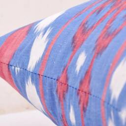 Blue Ikat Pillow Cover, Handmade Silk Cotton Cushion - 20x20 In - thumbnail 3