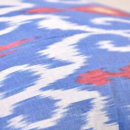 Blue Ikat Pillow Cover, Handmade Silk Cotton Cushion - 20x20 In - thumbnail 4