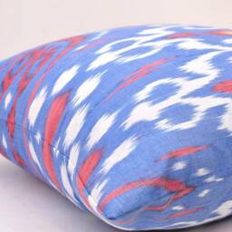 Blue Ikat Pillow Cover, Handmade Silk Cotton Cushion - 20x20 In - thumbnail 2