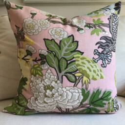 Schumacher Pillow Cover in Chiang Mai Dragon Blush Linen, Floral Pattern - thumbnail 2