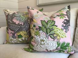 Schumacher Pillow Cover in Chiang Mai Dragon Blush Linen, Floral Pattern - thumbnail 1