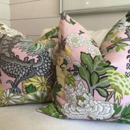 Schumacher Pillow Cover in Chiang Mai Dragon Blush Linen, Floral Pattern - thumbnail 3