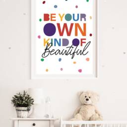 Be Your Own Kind Of Beautiful Print, Girls Nursery Prints, Rainbow Wall Art, Bedroom Decor, Playroom Inspirational Quotes, Home - thumbnail 2