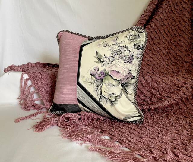 "Designers Guild Floral Pillow Cover Romantic Pink Grey Quilted Cushion - 15""x 15" - image 1