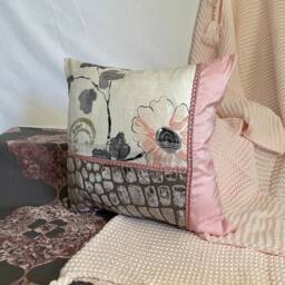 "Designers Guild Floral Pillow Cover Romantic Pink Grey Quilted Cushion - 15""x 15" - thumbnail 4