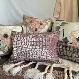 "Designers Guild Floral Pillow Cover Romantic Pink Grey Quilted Cushion - 15""x 15" - thumbnail 2