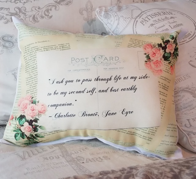 Romantic Classic Novel Jane Eyre Gift Pillow, Book Lover Gift, Shabby Chic, Light Academia Nook Home Library Decor - image 1