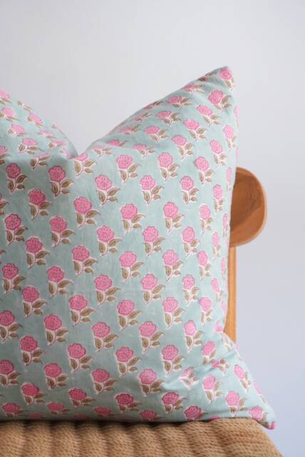 Block Print Pillow Cover Floral Batik, Boho Farmhouse Decor - image 1