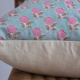 Block Print Pillow Cover Floral Batik, Boho Farmhouse Decor - thumbnail 3