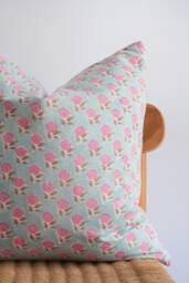 Block Print Pillow Cover Floral Batik, Boho Farmhouse Decor - thumbnail 1