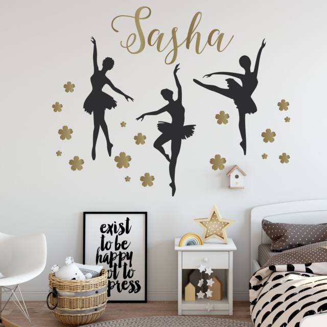 Personalized Ballet Wall Decal Large Dance Ballerina Dancers Vinyl Gold Stickers Studio Kids Teen Nursery Decals Choose Colors Font C104 - image 1