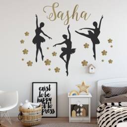 Personalized Ballet Wall Decal Large Dance Ballerina Dancers Vinyl Gold Stickers Studio Kids Teen Nursery Decals Choose Colors Font C104 - thumbnail 1